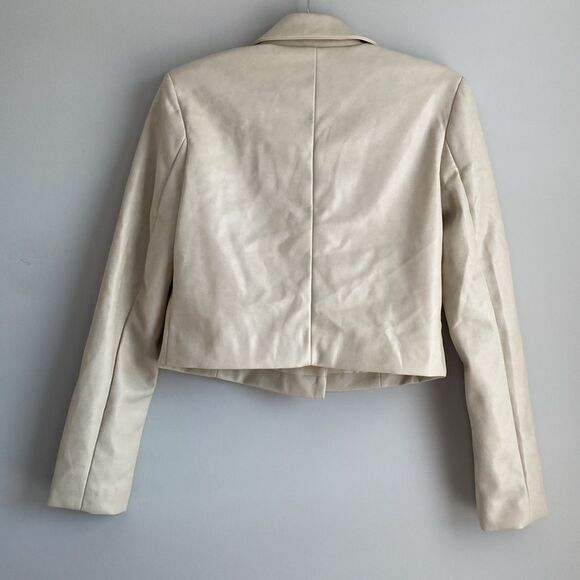 7 For All Mankind Creme Faux Leather Collared Buttoned Lined Jacket Small NWT - Picture 6 of 6